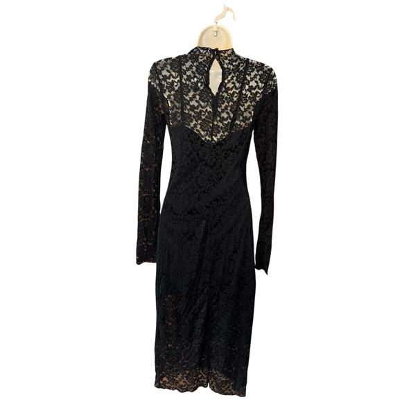 Vestique Black Lace Sheer Overlay Long Sleeve Midi Dress | NWOT | Size S - Picture 3 of 9